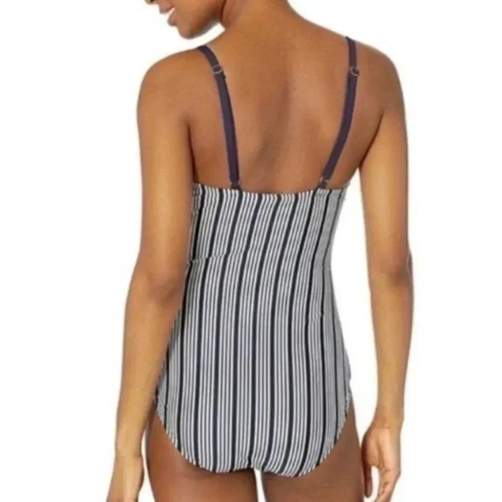 Nautica Dock Lines Lace Up One Piece Swimsuit Small